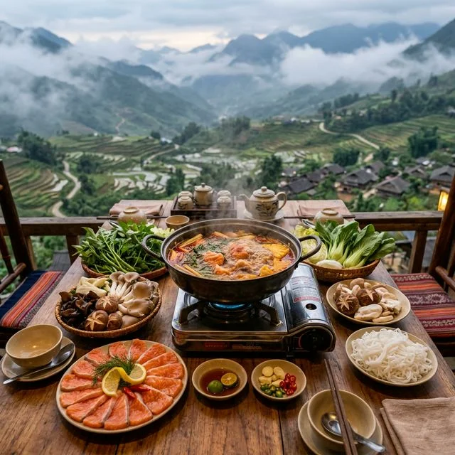 La fondue au saumon de Sapa (Lẩu cá hồi) : le plat parfait pour les soirées fraîches