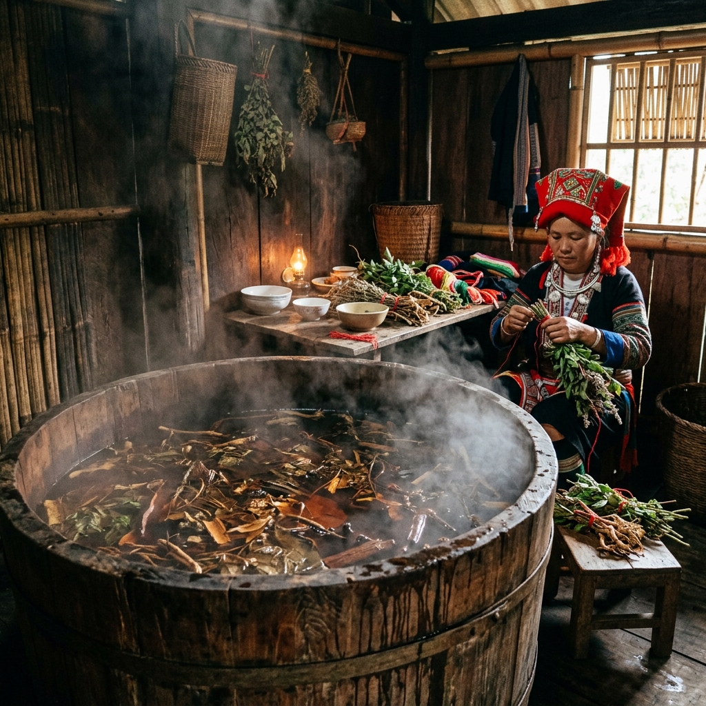 Les bains aux herbes médicinales des Dao Rouges à Sapa